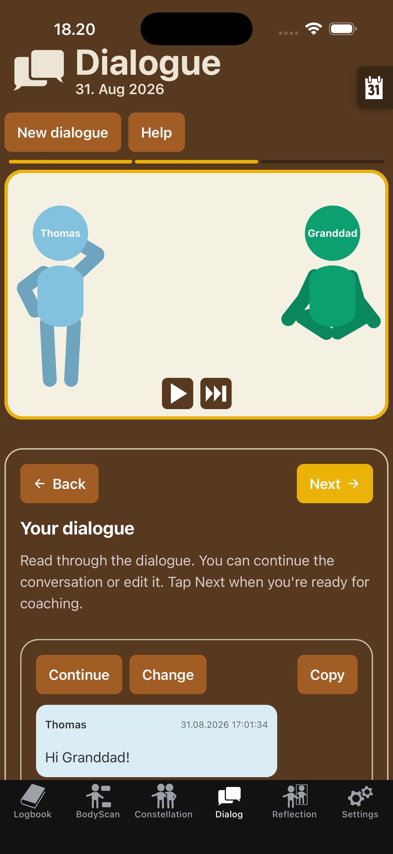 Dialogue screen